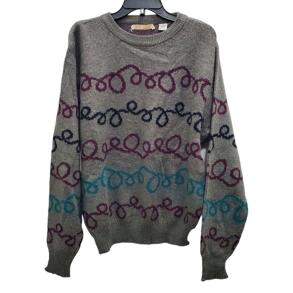 Vintage Other - Adam Sloane Men's Vintage 1980s Gray Mohair Blend Wacky Print Grandpa Sweater XL
